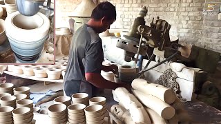 Clay Bowls Making With Semi Automatic Pottery Press in Factory Cast Ceramics Bowls [upl. by Lihka]