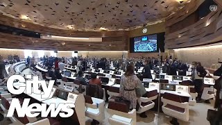 Diplomats walk out as Russian foreign minister speaks at UN meeting [upl. by Leuqram191]