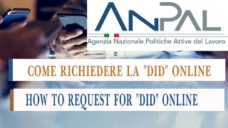 COME RICHIEDERE LA DID ONLINE SUL PORTALE ANPAL PER NASPI RDC  Tutorial in english [upl. by Nesta]