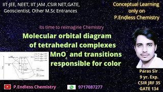 Molecular orbital diagram of tetrahedral complexes MnO4 and transitions responsible for color [upl. by Eloci]