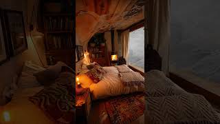 Healing Ambiance Sleep Aid Cave Cozy Cabin Burning Fireplace Blizzard Snowfall [upl. by Ynotna]