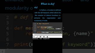 Def in Python  what is the def pythoninterviewquestionsandanswers [upl. by Wilburn655]