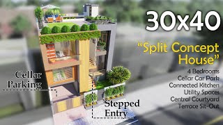 30X40 Feet  1200 Sqft  Stepped House with semi Basement Parking amp Central Courtyard  ID142 [upl. by Silvano]