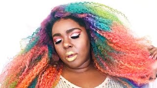 Unicorn Curls  Kinky Curly RainbowHair With Heat Free Hair “For Kurls” Clip In Extensions [upl. by Nostaw504]