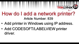 TekTip How to Add a Network Printer in CODESOFT [upl. by Lonergan]