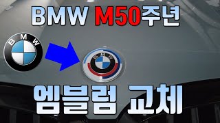 BMW M50주년 엠블럼 교체하기 38도에서 정장입고 살아남기 죽지않기 [upl. by Sheply]