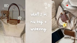 whats in my longchamp bag le pilage  unboxing [upl. by Aicirpac433]