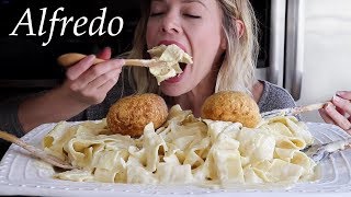 Best Pappardelle Alfredo Recipe with Cheesy Stuffed Chicken  Mukbang [upl. by Hallvard664]