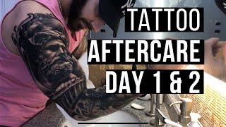 How To Treat A New Tattoo Healing ProcessAftercare DAY 1 amp 2 [upl. by Naivaj]