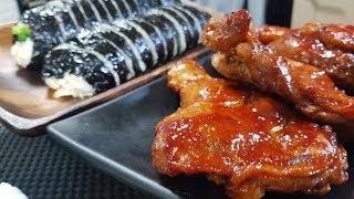 먹방창배tv 130만뷰 고화질 버전 bbq자메이카통다리 김밥조합 BBQ chicken kimbap eating show mukbang asmr copy [upl. by Moshe]