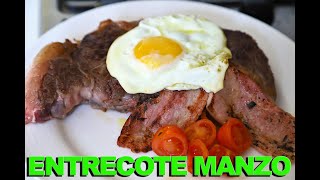 Entrecote di Manzo allAmericana in Padella  Ricetta per Bistecca di Carne [upl. by Yennaiv]