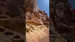 Cool wind erosion features in the rock face hiking canyon rockclimbing canyoneering desert [upl. by Natale]