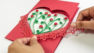 Easy Handmade Greeting Cards DIY Hearts with Flowers [upl. by Fates]