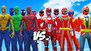 ALL RED RANGERS VS SPIDERMAN GREEN SPIDERMAN BLUE SPIDERMAN YELLOW SPIDERMAN BLACK SPIDERMAN [upl. by Oiligriv572]