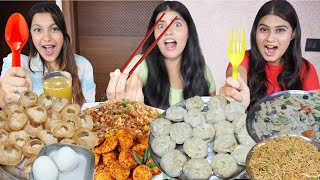 Spoon Vs Fork Vs Chopsticks Food Challenge  Golgappa Fried Rice Momos Chow Mein Pasta Challenge [upl. by Christian]