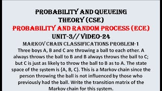 MARKOV CHAIN PROBLEM1  PQTCSE PRPECE UNIT3 VIDEO24 [upl. by Ahsienat]