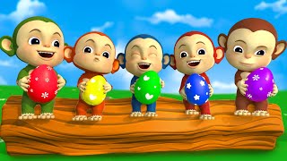 Five Little Monkeys  Suprise Eggs Animal Song  RoyalCoco Nursery Rhymes amp Kids Songs [upl. by Grogan22]