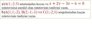 Müstəvnin tənliyi 3Riyaziyyat 11 sinif [upl. by Ydok747]