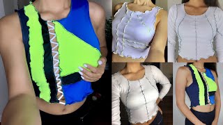 DIY Reversible Overlocker Tops without a serger 3 styles beginner friendly  DIY CROP TOPS [upl. by Japeth]