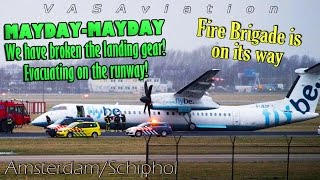 REAL ATC Flybe Dash8 GEAR COLLAPSES landing at AmsterdamSchiphol [upl. by Moth]