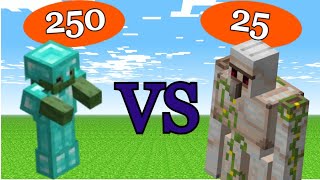 Zombies Fully diamond Armored 250💀VS Iron Golems 25  Who Will Win V133 Minecraft Mob War [upl. by Cece241]