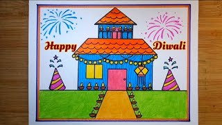 Beautiful And Easy Diwali Drawing For Beginners Diwali Festival Drawing Happy Diwali Drawing [upl. by Aical997]