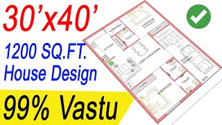 30x40 North Facing House Plans as per Vastu  2BHK  1200 Square Feet House Design North Facing [upl. by Nairb]