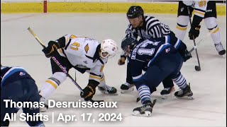 Thomas Desruisseaux CHI17  All Shifts  Chicoutimi Saguenéens vs Cape Breton Eagles  4 17 2024 [upl. by Evonne]