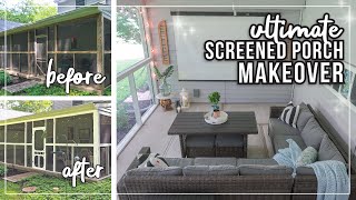 Screened In Porch Makeover  How to paint a screened porch  Projector Screen Patio DIY Makeover [upl. by Riess214]