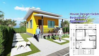 2 Bedroom With Veranda Small House Design Idea 5x5m [upl. by Neenej]