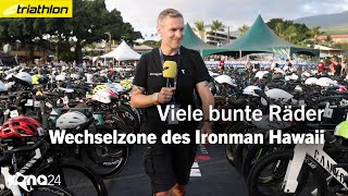 Viele bunte Räder In der Wechselzone der IronmanWM Hawaii 2024 [upl. by Attenra]