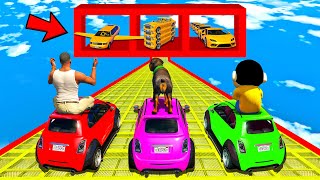 SHINCHAN AND FRANKLIN TRIED 3 WAY GOLDEN PLANE CAR PRIZE PARKOUR RACE CHALLENGE BY BIKES GTA 5 [upl. by Ennair]