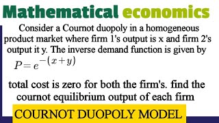 cournot duopoly model example reaction function mathematicaleconomics [upl. by Nyrok]