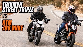 2019 KTM 790 Duke vs Triumph Street Triple R Comparison [upl. by Elison]