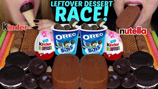 ASMR LEFTOVER DESSERT RACE MINI NUTELLA CHOCOLATE ICE CREAM CONES OREO CAKE KINDER EGG MILK먹방 [upl. by Julianna815]