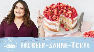 Erdbeer Sahne Torte – traumhaft gut 🍓 ohne Gelatine 😋 I Einfach Backen [upl. by Cleodel345]