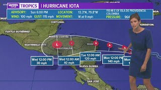 Sunday 5 pm Tropics update Hurricane Iota expected to be major hurricane at landfall [upl. by Nyad768]