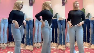 Hijab Style Try On Celana Panjang Jeans Wanita Bahan Melar [upl. by Edric673]