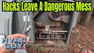 Horrible and Dangerous Repair Work On Gas Pack hvacguy hvaclife hvactrainingvideos [upl. by Nairrot]