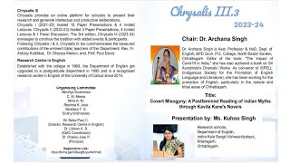 Chrysalis III3 quotCovert MisogynyA Postfeminist Reading of Indian Myths through KavitaKanes Novelsquot [upl. by Johen]