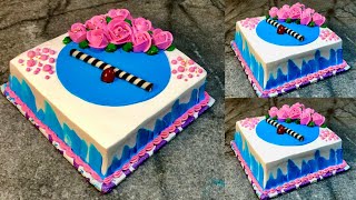 Amazing Cake Decoration Blue And Pink Decoration  Square Shape Cake Decoration [upl. by Nahsad]