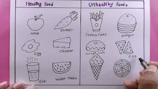 how to draw healthy food and unhealthy foodhealthy food drawing [upl. by Ttam634]