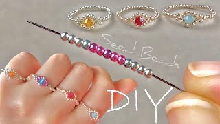 Easy Beaded Ring Tutorial  DIY Bicone Beaded Ring  Simple Seed Bead Ring Tutorial [upl. by Apple112]