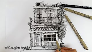 Pen amp Ink Urban Sketching Series  An Old Shop  Draw with me [upl. by Norrad817]