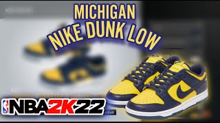 NBA 2K22 SHOE CREATOR  NIKE DUNK LOW quotMICHIGANquot HOW TO MAKE DUNKS IN NBA 2K22 [upl. by Laroc952]