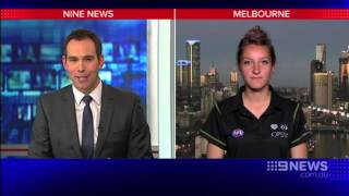 Eleni Glouftsis  AFL Umpire  Nine News  Sep 23 2014 [upl. by Dranek]