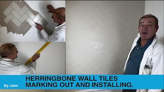 Tiling College  Herringbone wall tiles a lesson in marking out and installing [upl. by Kotz]