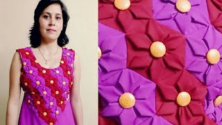 Origami Floral Ladies Dress cutting and stitching girl with Smocking frock making [upl. by Fanning616]