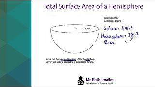 Total Surface Area of a Hemisphere Mathematics Revision [upl. by Hsot]