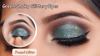 Green Smokey Glittery Eye Makeup Look by Lashes Beauty Parlour [upl. by Nealey]